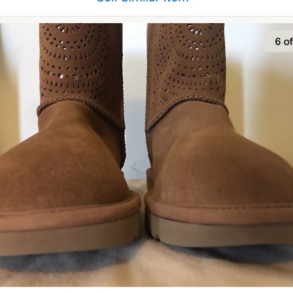 UGG CLASSIC SHORT SUNSHINE PERF CHESTNUT SUEDEBOOT - Picture 6 of 7